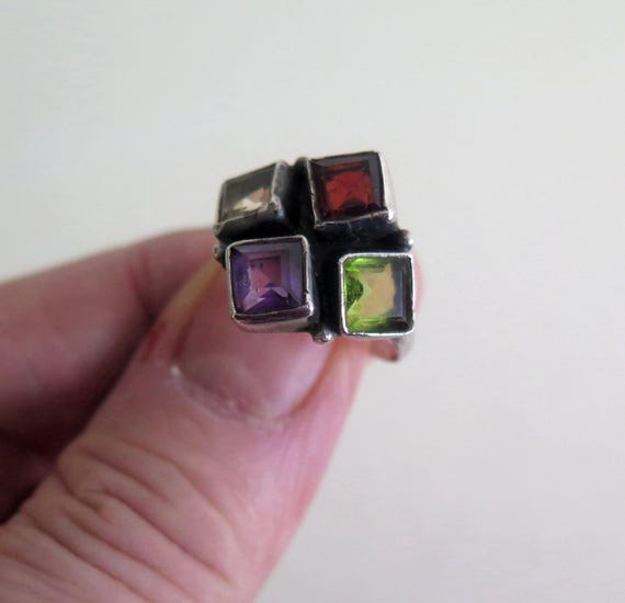 Vintage Solid Sterling Silver 925 Multiple Bezel … - image 2