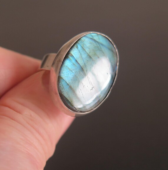 Vintage Solid Silver 835 Large Bezel Set Bright B… - image 7