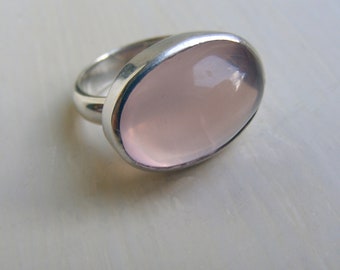 Vintage schwere 7,4g massive Sterling Silber 925 Lünette gesetzt transluzent rosa Pool Licht natürliche Rosenquarz Edelstein Ring Größe UK K - US 5,25