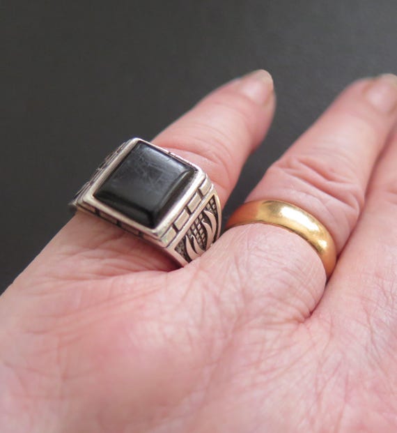 Vintage Mans Gemstone Ring Solid Sterling Silver … - image 5