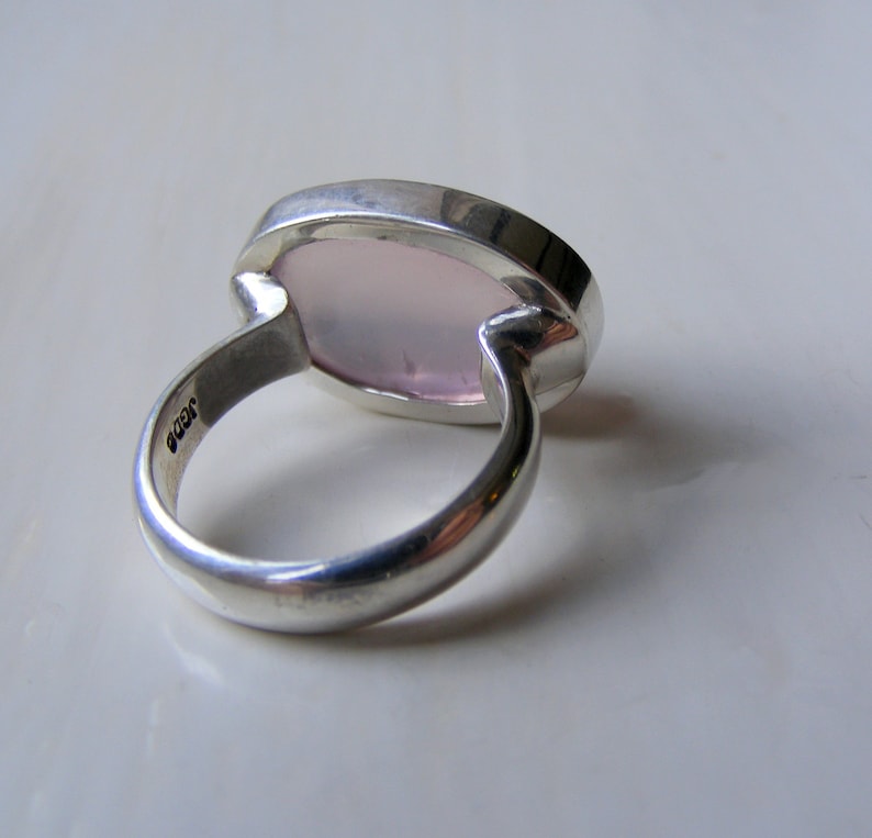 Vintage lourd 7,4 g en argent sterling massif 925 serti de bague rose translucide piscine de pierres précieuses de quartz rose naturel clair, taille UK K US 5,25 image 9