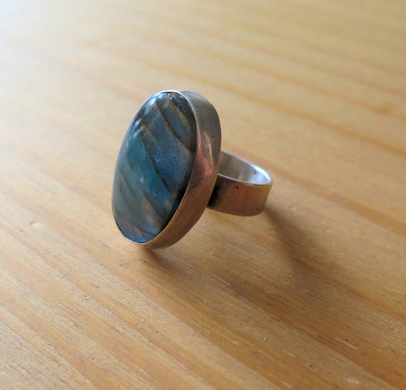 Vintage Solid Silver 835 Large Bezel Set Bright B… - image 9