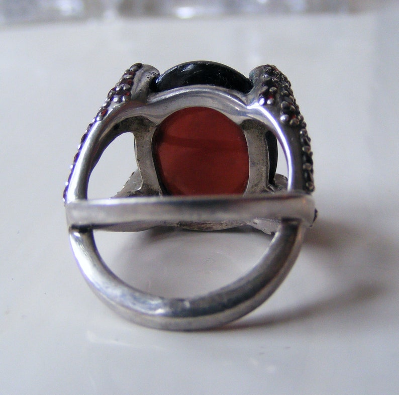 Substantial Vintage 11.8g Solid Sterling Silver 925 Signed Prong Set Large Red Burnt Orange Hessonite Garnet Gemstone Ring Size UK O US 7