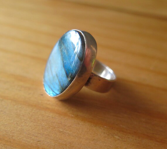 Vintage Solid Silver 835 Large Bezel Set Bright B… - image 6