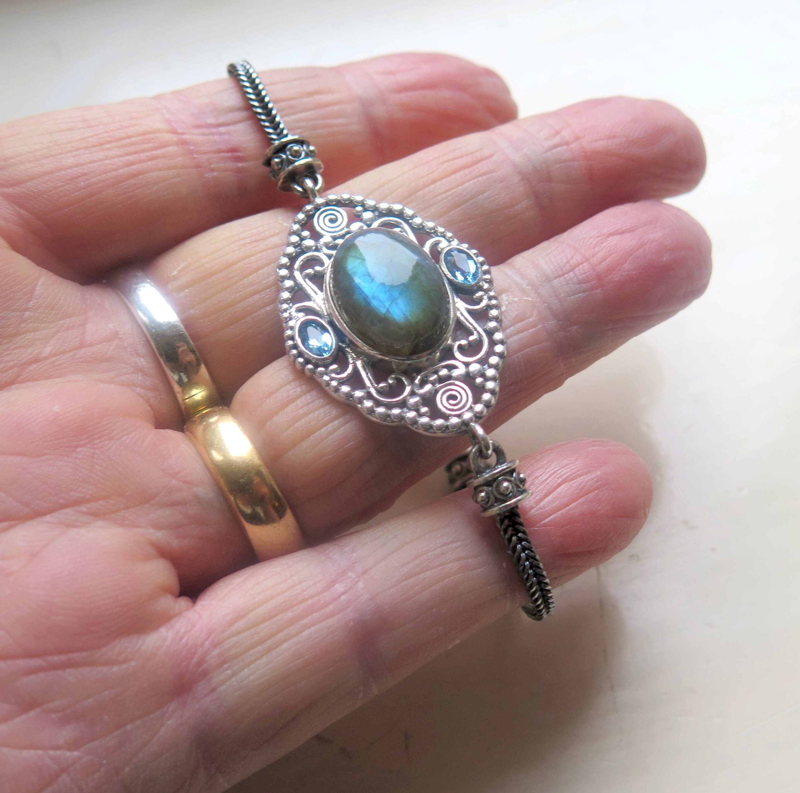 Labradorite Facet with Scroll sides Ring Labradorite Facet with Scroll sides Ring