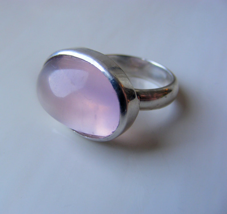 Vintage lourd 7,4 g en argent sterling massif 925 serti de bague rose translucide piscine de pierres précieuses de quartz rose naturel clair, taille UK K US 5,25 image 5