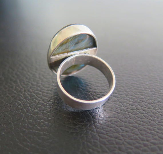 Vintage Solid Silver 835 Large Bezel Set Bright B… - image 8