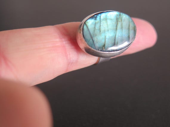 Vintage Solid Silver 835 Large Bezel Set Bright B… - image 5