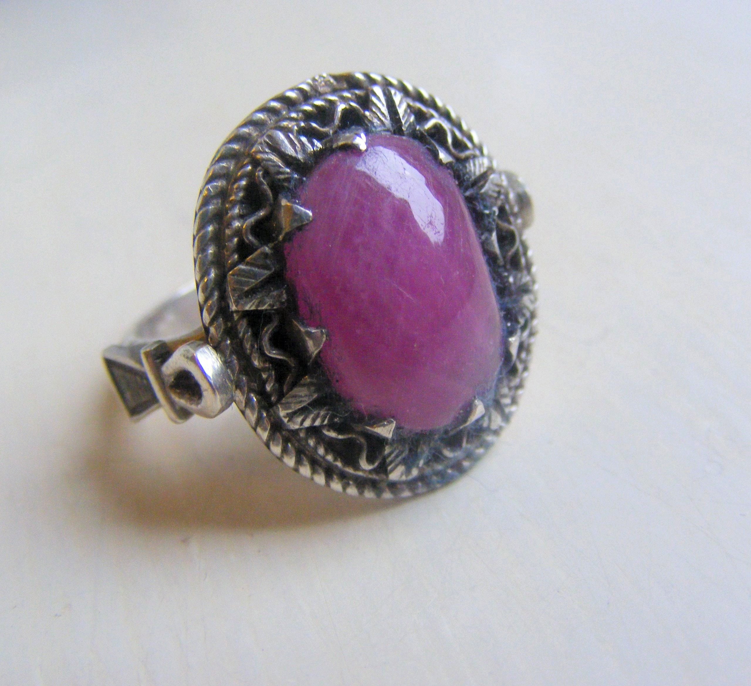 天然ルビー SILVER 銀細工 8号 vintage リング f31 Vintage Heavy 8.8g Solid Sterling Silver Egyptian Hallmark