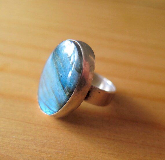 Vintage Solid Silver 835 Large Bezel Set Bright B… - image 2