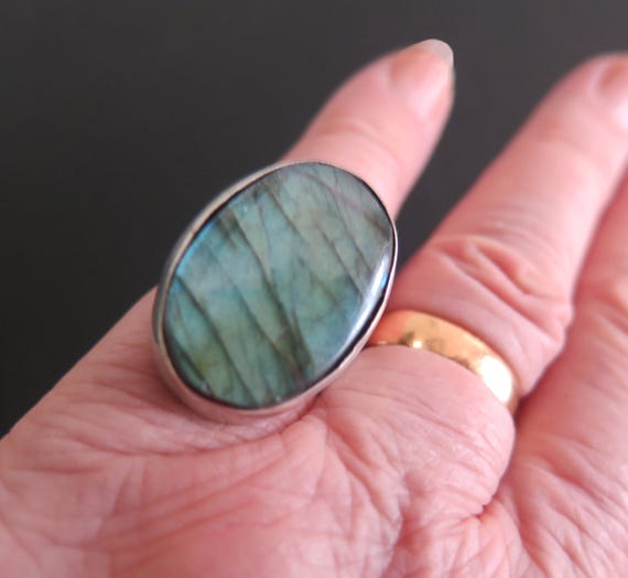 Vintage Solid Silver 835 Large Bezel Set Bright B… - image 4