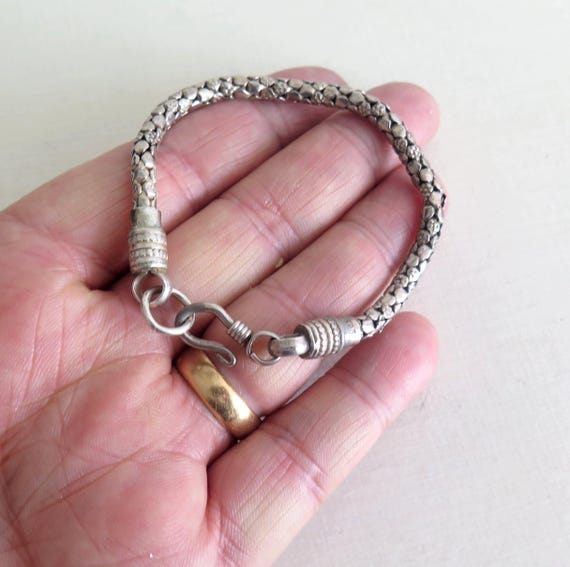 Vintage Popcorn Bracelet Chunky 14.2g Sterling Silver 925 Hook & Loop Clasp 7.5 Inches