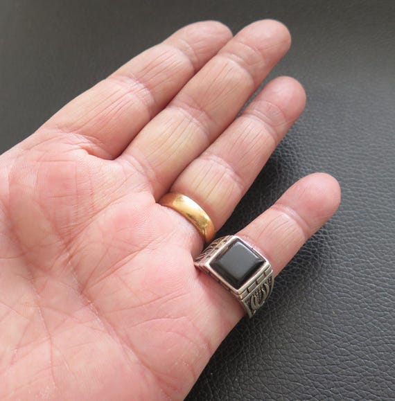 Vintage Mans Gemstone Ring Solid Sterling Silver … - image 2