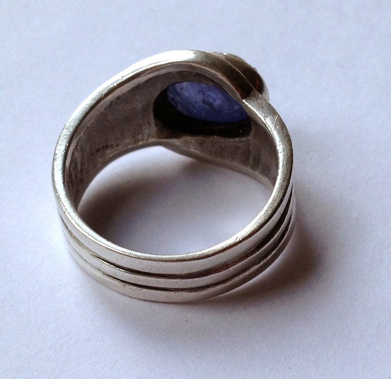 Solid Sterling Silver Grooved Bezel Set Oval Natural Blue Tanzanite Gemstone Ring Size UK L.5 US 6