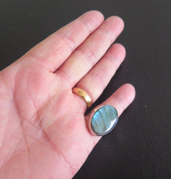 Vintage Solid Silver 835 Large Bezel Set Bright B… - image 3