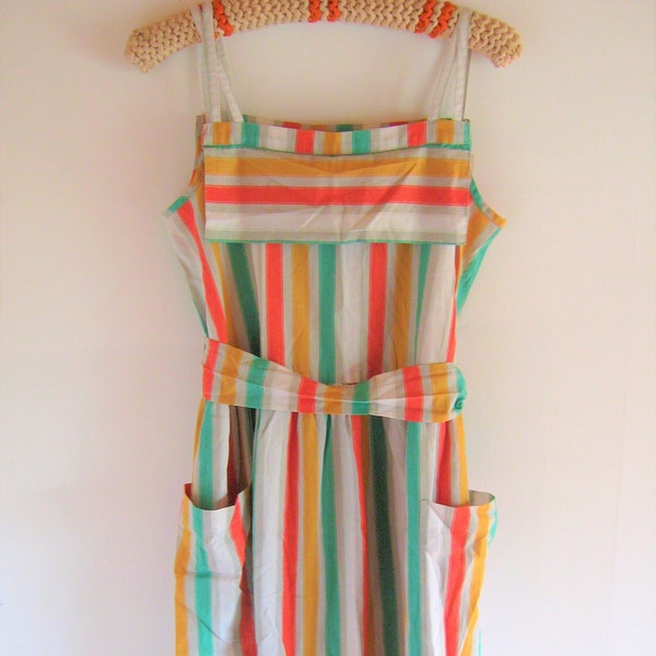 70s/80s stripe summer dress / Lush lollipop cotton sun dress / Medium ML candy-stripe rainbow dress