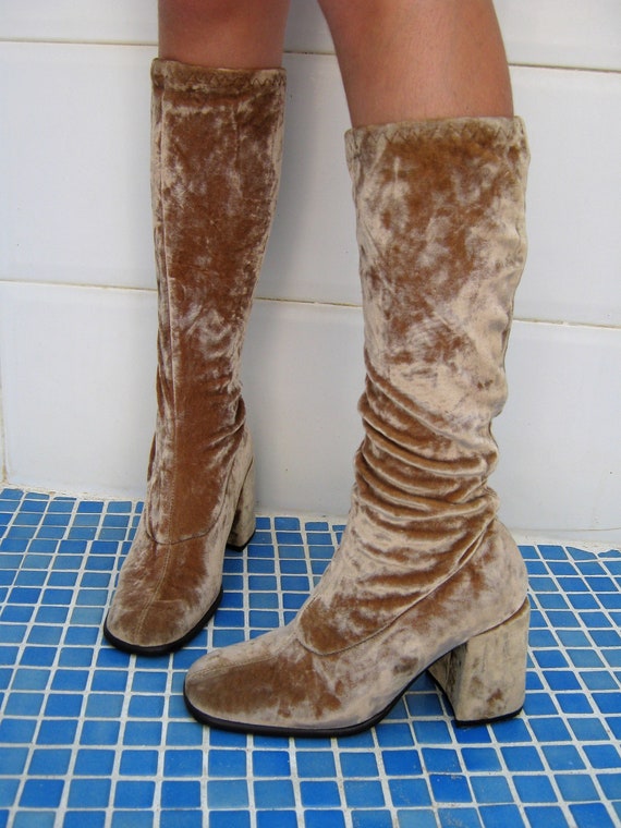 60s Go GO boots / Italian golden velvet vintage di