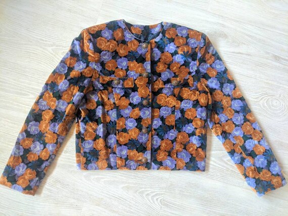 1980's Velvet floral crop jacket / Bolero statemen
