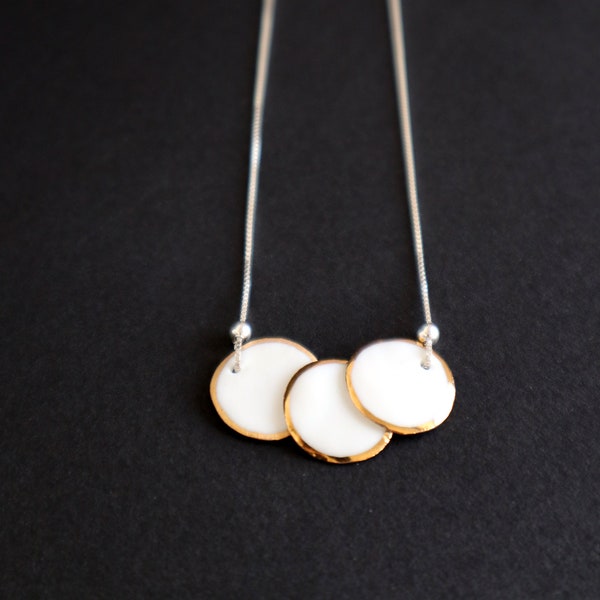 Collier porcelaine trio blanc et or