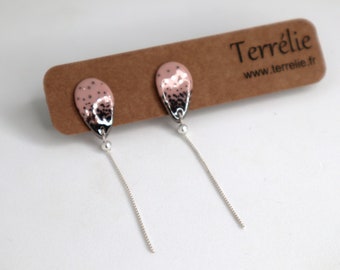 Pink and platinum porcelain earrings