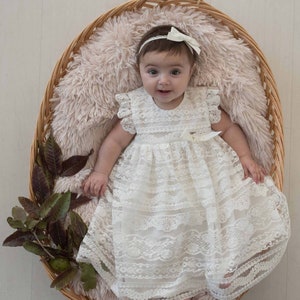Blessing dress, Christening gown girl, Baptism dress, flower girl dress with lace, 1st birthday dress