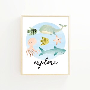 Ocean Explore Nursery Art. Nursery Wall Art. Nursery Prints. Nursery Decor. Under the Sea Art. Ocean Art. Ocean Wall Art. Instant Download.