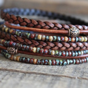 Men's Leather Wrap Bracelet: Boho Beaded Style