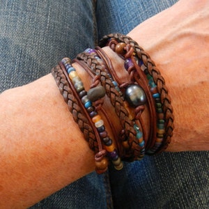 Handmade Leather Wrap Bracelet, Amethyst Bracelet, Layering Bracelet, Stack Bracelet, Gift For Her,