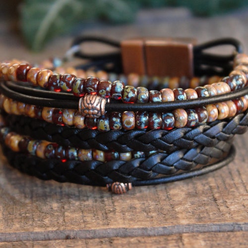 Bracelet Layering Stack Boho Wrap Bracelet Leather - Etsy