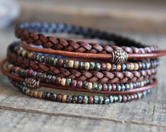 Earthy Boho Wrap Bracelet, Urban Hippie Jewelry, Easy Wrap Magnetic Clasp