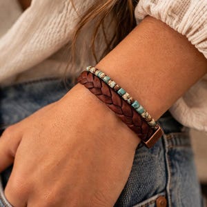 Handmade Leather & Turquoise Bead Bracelet – Rustic Boho Style