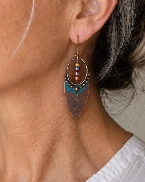 Boho Copper Patina Earrings | Rustic Southwestern Dangle Earrings | Artisan Jewelry | Gift for Her