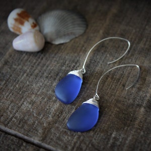 Blue Sea Glass  Earring ,Beach Glass Earrings Seaglass Jewelry, Sterling Silver Earrings, Gift For Her,