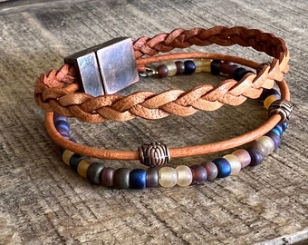 Earthy Boho Wrap Bracelet, Urban Hippie Jewelry, Easy Wrap Magnetic Clasp