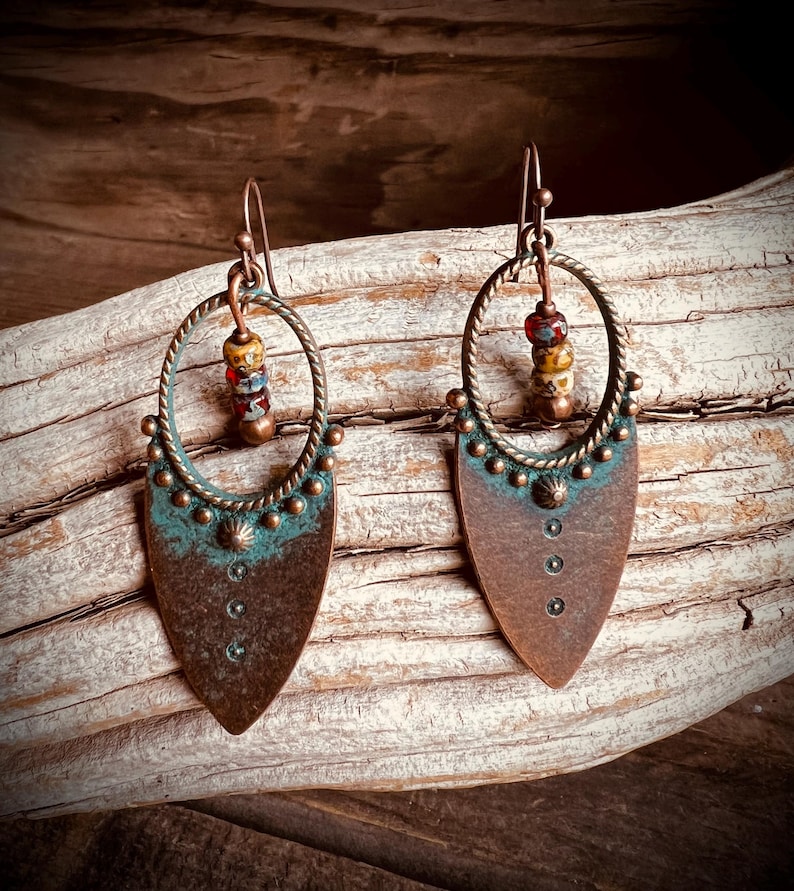 Boho Copper Patina Earrings | Rustic Southwestern Dangle Earrings | Artisan Jewelry | Gift for Her image 20