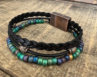 Earthy Boho Wrap Bracelet, Urban Hippie Jewelry, Easy Wrap Magnetic Clasp
