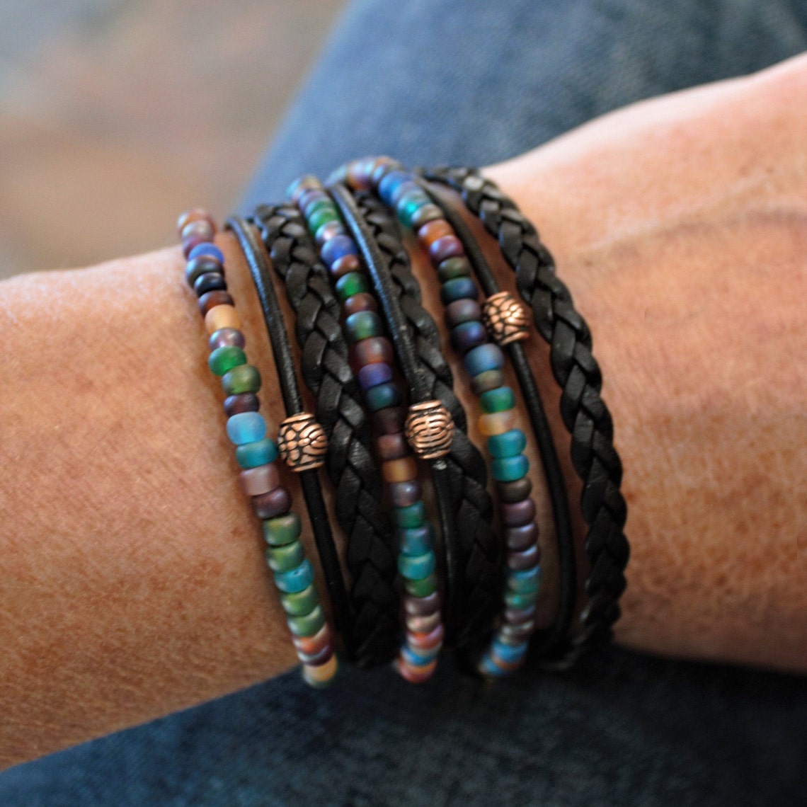 Bracelet Layering Stack Boho Wrap Bracelet Leather - Etsy