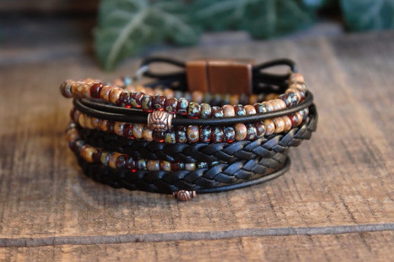 Bracelet Layering Stack Boho Wrap Bracelet Leather Bracelet