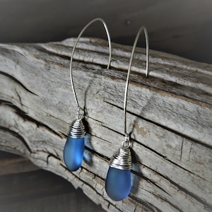 Blue Sea Glass  Earring , Beach Glass Earrings, Seaglass Jewelry, Gift For Her,