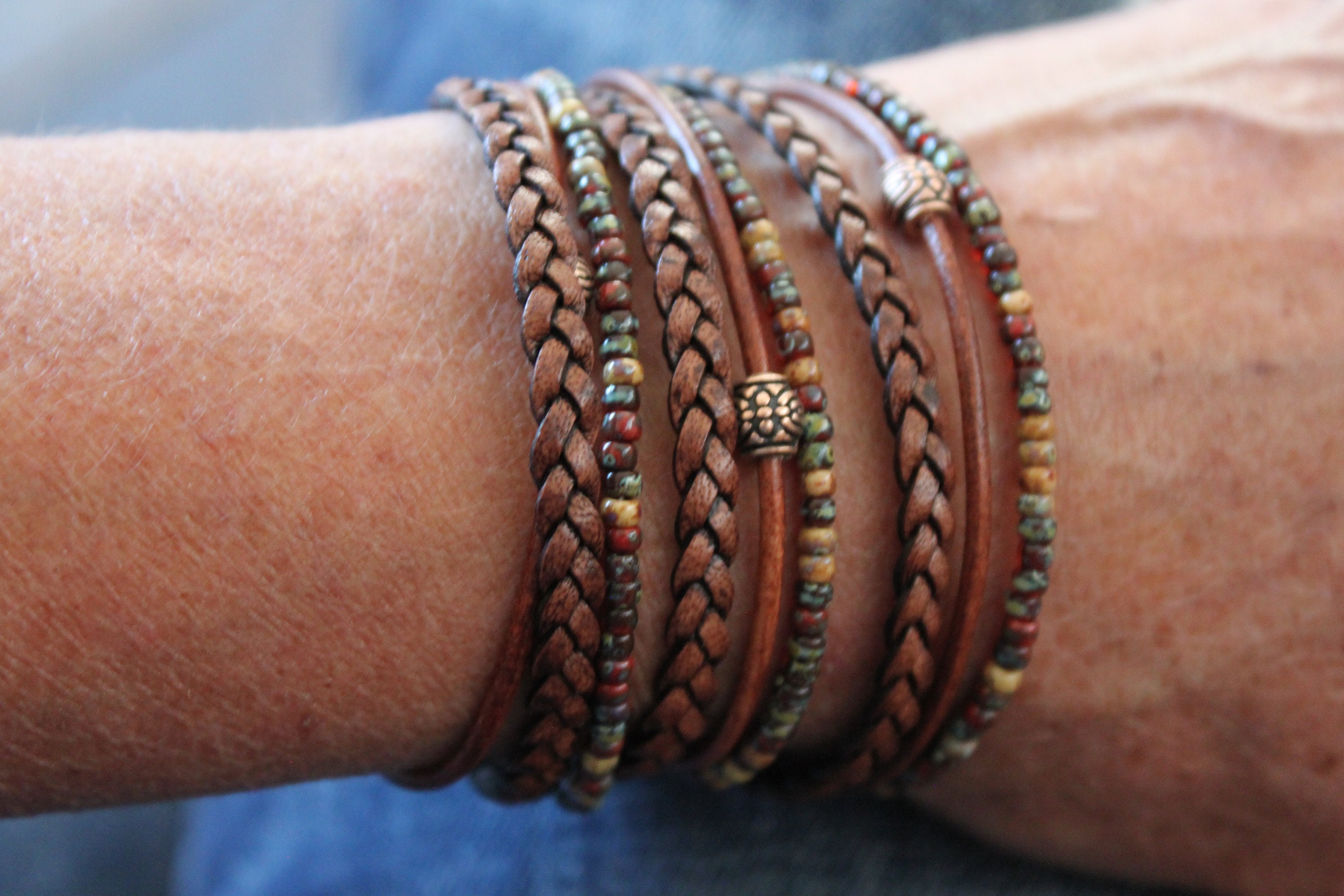 Bracciale Bohémien In Pelle Multifilo Con Ciondolo Cuore – Fatto A Mano – Regalo Donna - 3