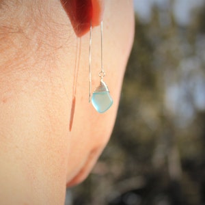 Sterling Silver Sea Glass Threader Earrings: Beach Jewelry Gift