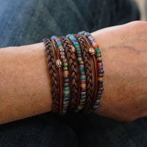Bracelet, Layering, stack, Boho Wrap Bracelet, Leather Bracelet, Leather Beaded Wrap, Bohemian Style, Gift For Her