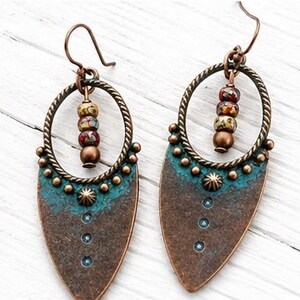 Boho Copper Patina Earrings | Rustic Southwestern Dangle Earrings | Artisan Jewelry | Gift for Her image 4