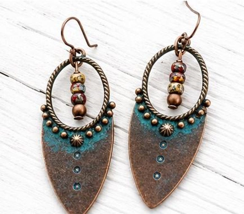 Boho Copper Patina Earrings | Rustic Southwestern Dangle Earrings | Artisan Jewelry | Gift for Her image 4
