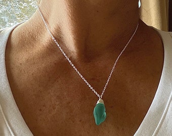 Aqua Sand Dollar Sea Glass necklace,Ocean Blue Sea Glass Necklace ,Gift For Mom