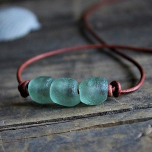 Blue Sea Glass Necklace ,Beach Choker, Surfer Necklace, Gift For Her, Gift for Him