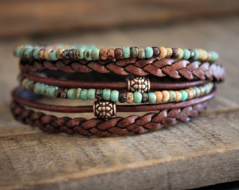 Hippie Chic Stack Bracelets for Women, Earthy Jewelry, Boho Style Jewelry,   Gift For Her