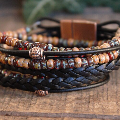 Bracelet Layering Stack Boho Wrap Bracelet Leather - Etsy