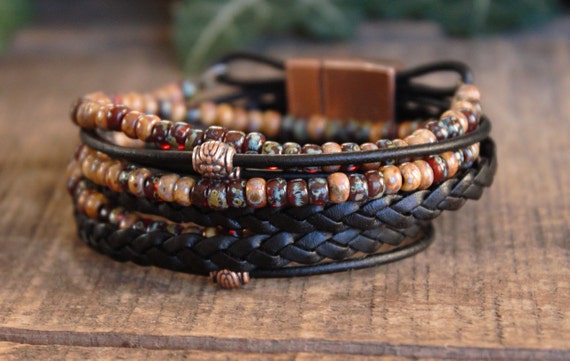 Bracelet Layering Stack Boho Wrap Bracelet Leather 