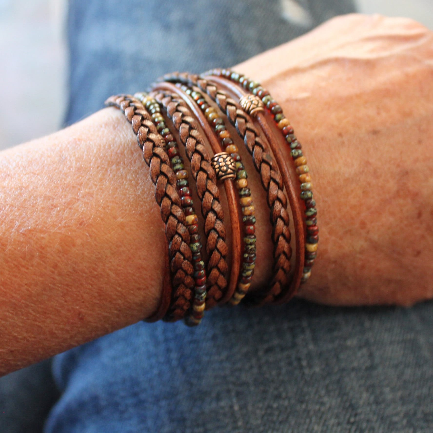 Bracelet Layering Stack Boho Wrap Bracelet Leather 